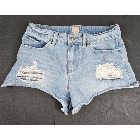 Rip Curl Denim Shorts High Distressed‎ Ripped Raw Hem Light Wash  Size 7 10 in - Picture 1 of 8
